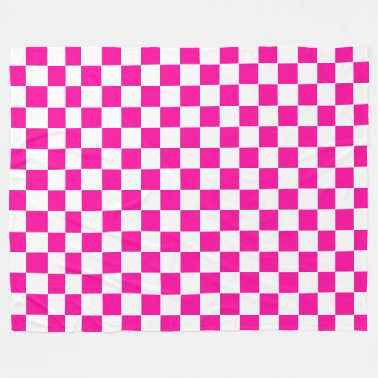 Geruite neon roze en wit fleece deken (Voorkant (Horizontaal))