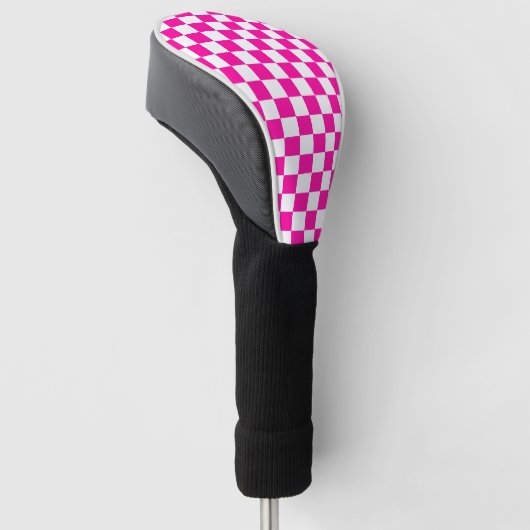 Geruite neon roze en wit golfheadcover (Schuin)