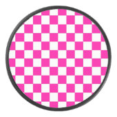 Geruite neon roze en wit hockey puck (Voorkant)