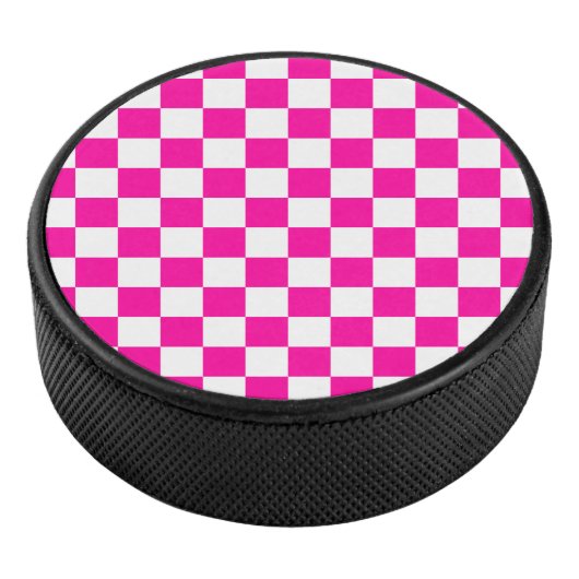 Geruite neon roze en wit hockey puck (3/4)