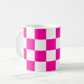 Geruite neon roze en wit koffiemok (Voorkant links)
