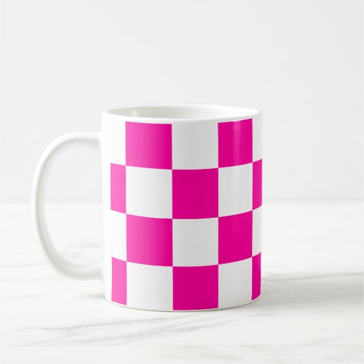 Geruite neon roze en wit koffiemok (Links)