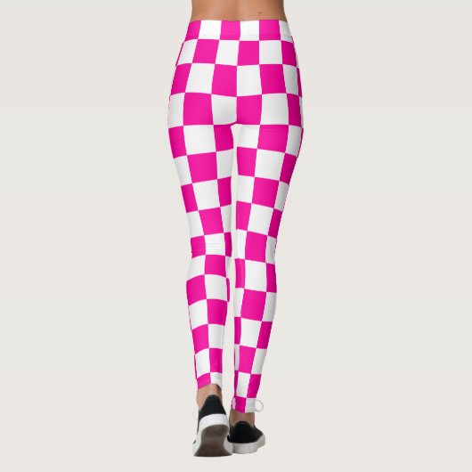 Geruite neon roze en wit leggings (Achterkant)