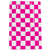 Geruite neon roze en wit medium cadeauzakje (Voorkant)