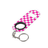 Geruite neon roze en wit mini flessenopener (Achterkant Gekanteld)