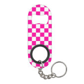 Geruite neon roze en wit mini flessenopener (Achterkant)