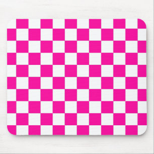 Geruite neon roze en wit muismat