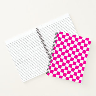 Geruite neon roze en wit notitieboek