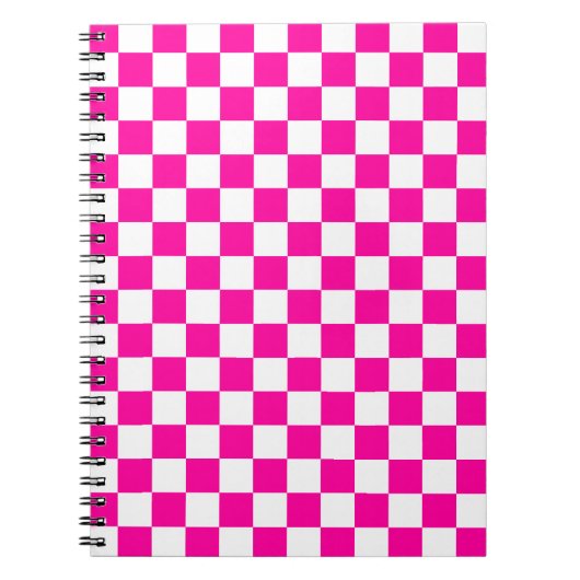 Geruite neon roze en wit notitieboek (Voorkant)