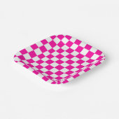 Geruite neon roze en wit papieren bordje (Gebogen)