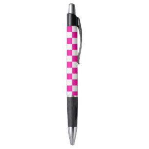 Geruite neon roze en wit pen