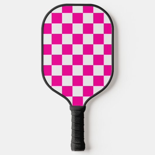 Geruite neon roze en wit pickleball paddle (Voorkant)