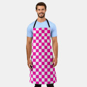Geruite neon roze en wit schort (Gedragen)