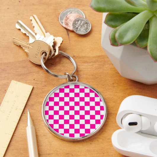 Geruite neon roze en wit sleutelhanger (Bureau)