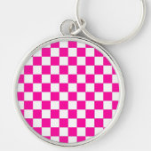 Geruite neon roze en wit sleutelhanger (Voorkant)
