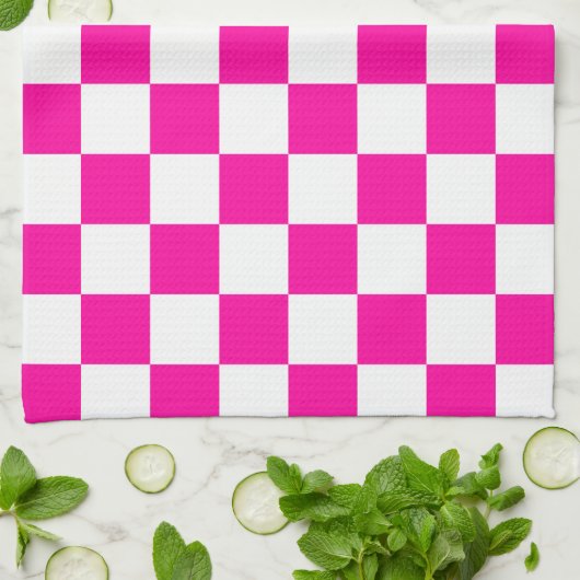 Geruite neon roze en wit theedoek (Gevouwen)
