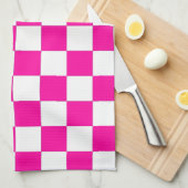 Geruite neon roze en wit theedoek (Quarter Fold)