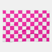 Geruite neon roze en wit theedoek (Horizontaal)