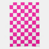 Geruite neon roze en wit theedoek (Verticaal)