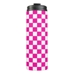 Geruite neon roze en wit thermosbeker