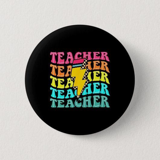 Geruite Onderwijzer Bliksemschicht Terug naar Scho Ronde Button 5,7 Cm (Voorkant)