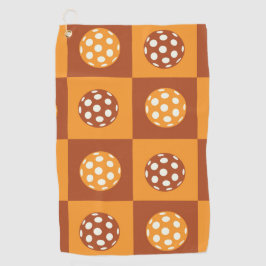 Geruite oranje en bruine Pickleball-ballen Golfhanddoek