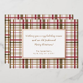 geruite ouderwetse kerst folie feestdagenkaart