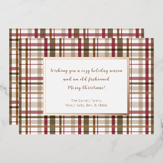 geruite ouderwetse kerst folie feestdagenkaart (Voorkant / Achterkant)