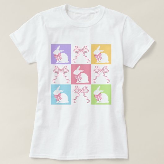 Geruite paashaas met roze strikken t-shirt (Design voorkant)