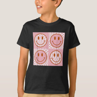 Geruite Patroon Gelukkig Gezicht Shirt Retro Roze