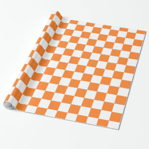 Geruite Patroon Sinaasappel en Wit Cadeaupapier