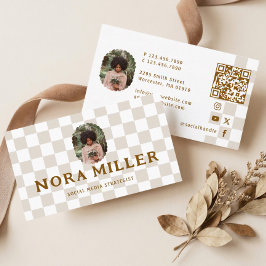 Geruite Patroon Social Media Influencer Foto QR Visitekaartje