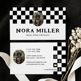 Geruite Patroon Social Media Influencer Foto Visitekaartje