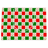 Geruite Paw Prints Rood en Groen Kerstmis Groot Cadeauzakje (Voorkant)