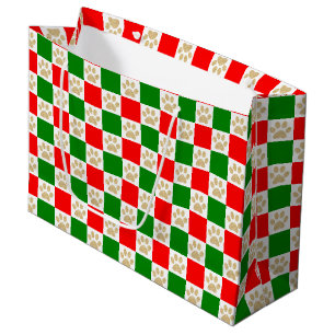 Geruite Paw Prints Rood en Groen Kerstmis Groot Cadeauzakje