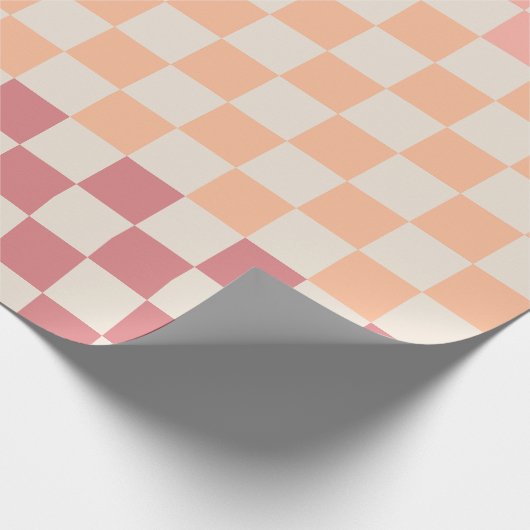 Geruite Peach Pink Pastel Blush Gradient Patroon Cadeaupapier (Hoek)