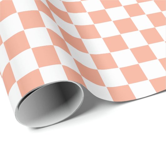 Geruite perzik en wit cadeaupapier (Rol Hoek)