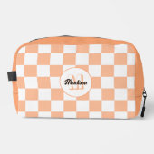 Geruite perzik en witte geometrische retro Monogra Toilettasje (Voorkant)
