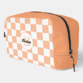 Geruite perzik en witte geometrische retro Monogra Toilettasje (Rechterhoek)