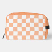 Geruite perzik en witte geometrische retro Monogra Toilettasje (Achterkant)