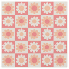 Geruite Perzik Fuzz Retro Bloemen Patroon Stof
