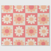 Geruite Perzik Fuzz Retro Bloemenpatroon Cadeaupapier (Vlak)