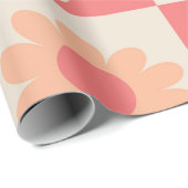 Geruite Perzik Fuzz Retro Bloemenpatroon Cadeaupapier (Rol Hoek)