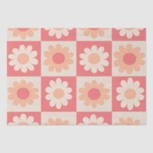 Geruite Perzik Fuzz Retro Bloemenpatroon 
