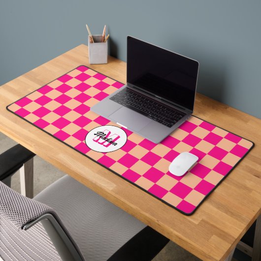 Geruite perzik hete roze geometrische retro monogr bureaumat (Kantoor 2)
