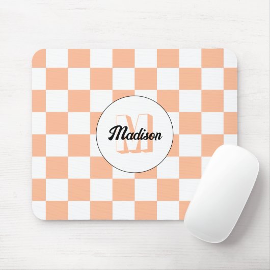 Geruite perzik witte geometrische retro monogram muismat (Met muis)