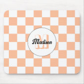 Geruite perzik witte geometrische retro monogram muismat (Voorkant)