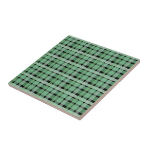 Geruite Plaid Tartan Groen Strepen Op Zwart Tegeltje