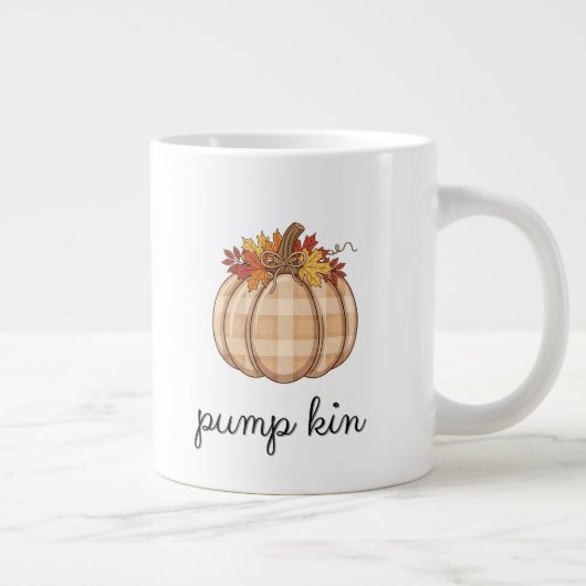 Geruite pompoen herfstbladeren kunst grote koffiekop (Rechts)