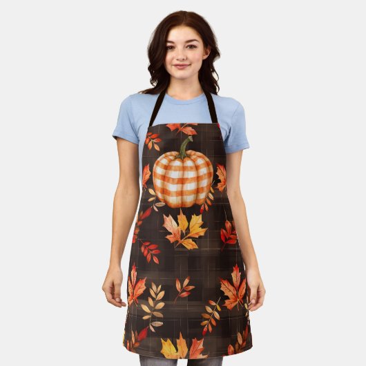 Geruite pompoen op Fall Leaves Schort (Gedragen)
